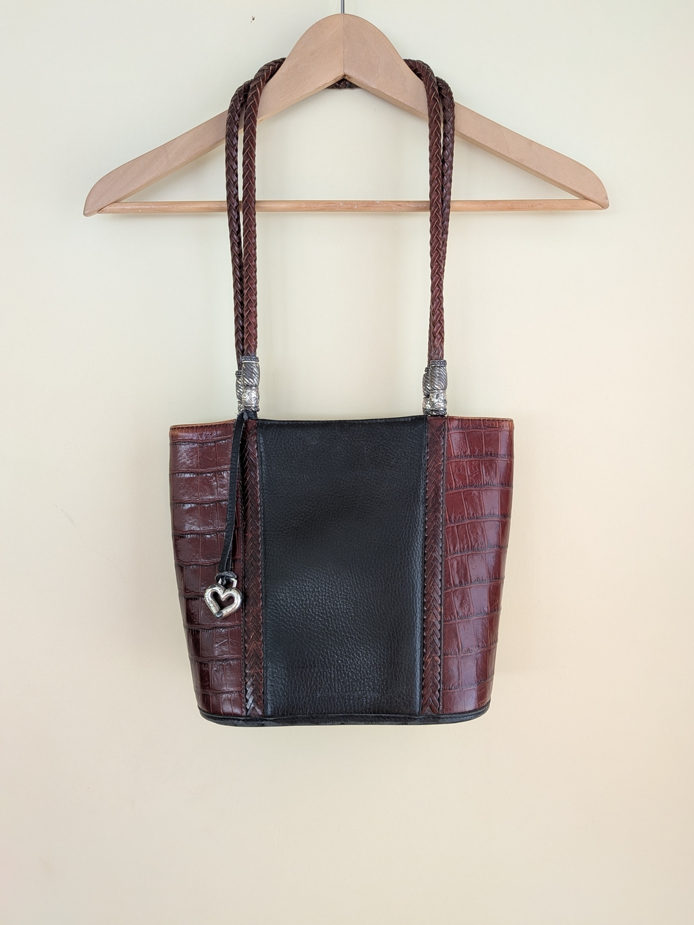 Brighton Brown & Black Croc-Embossed Leather Shoulder Bag